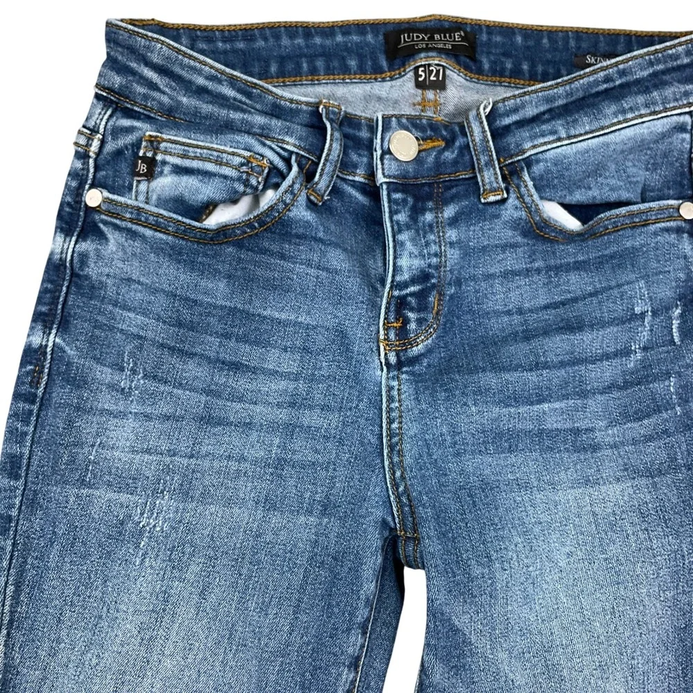 Judy Blue Jeans Womens 5/27 Blue Skinny Distressed JB82124MD‎ Everyday Stretch